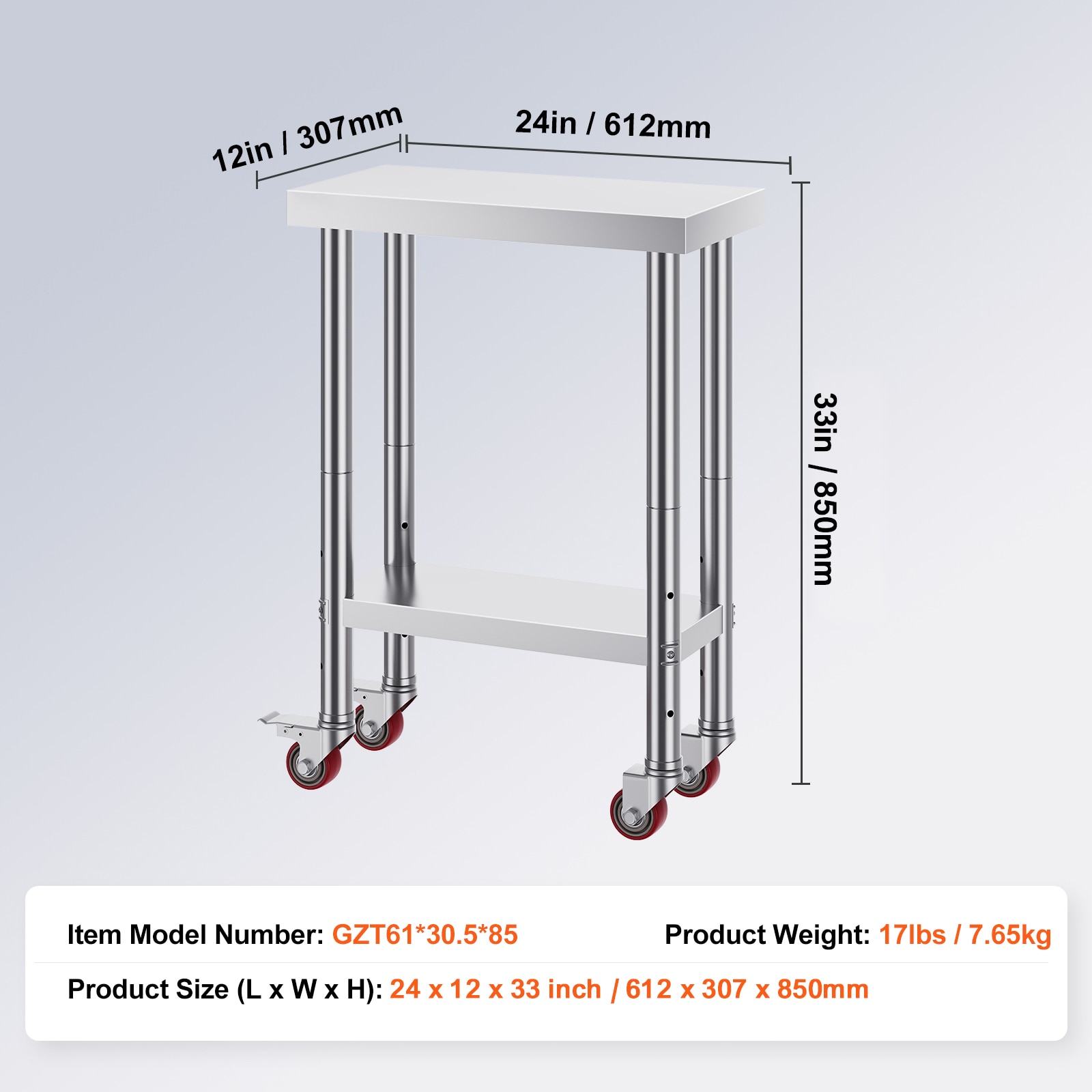 Stainless Steel Work Table With Wheels For Commercial Kitchens_voghion.com